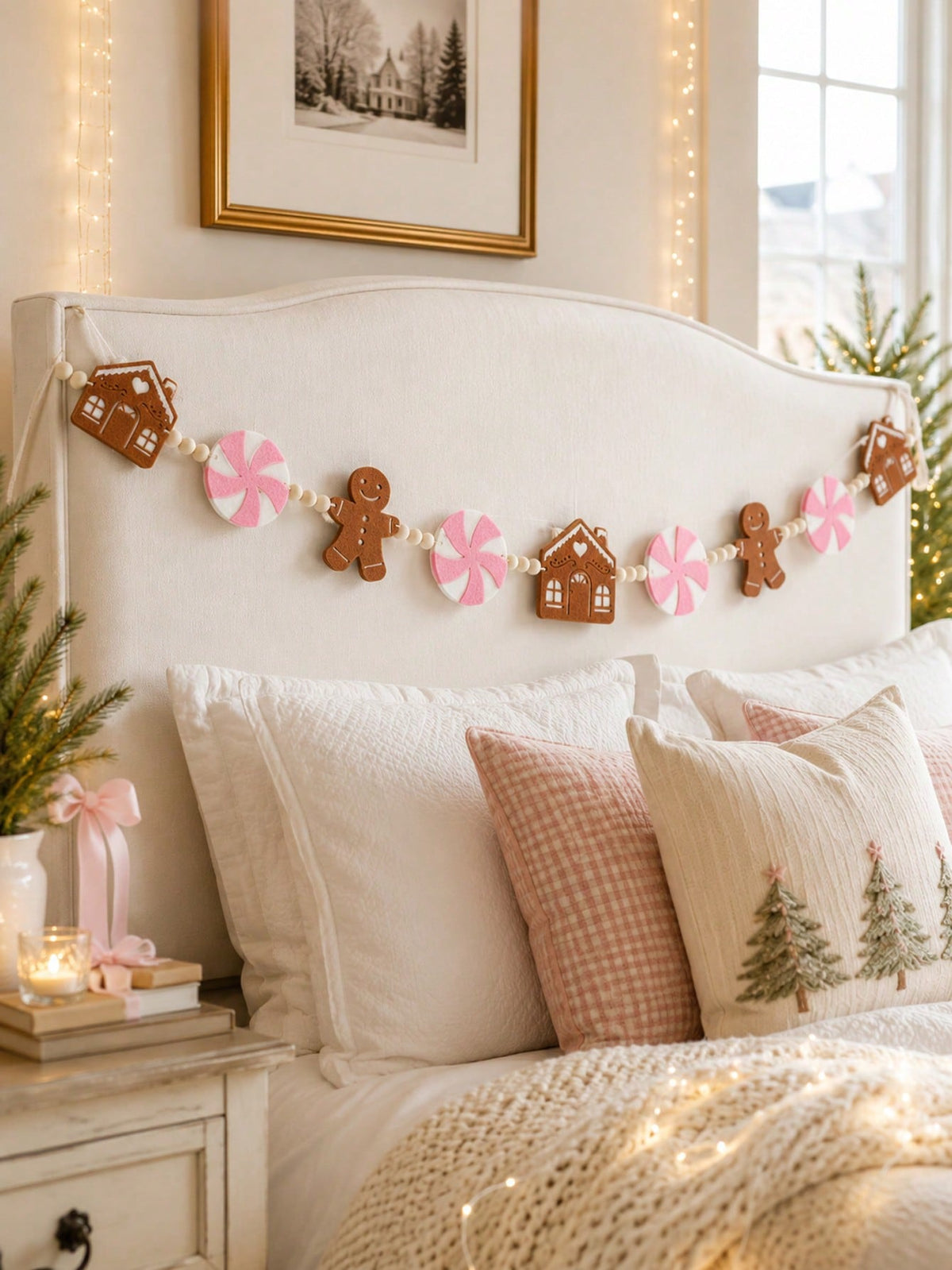 gingerbread peppermint felt garland - Pink styled photo