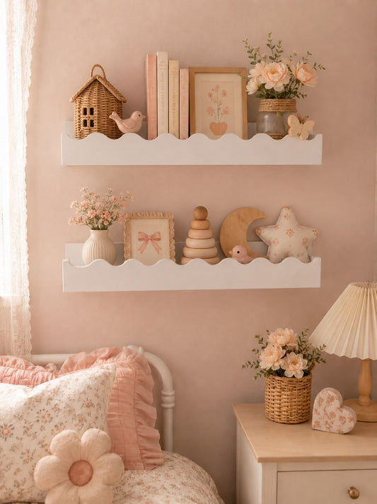 wavy edge floating wall shelf - White photo 1