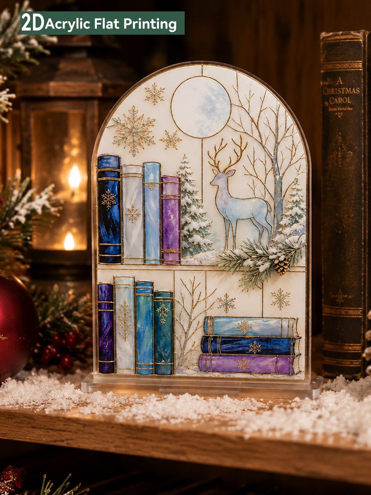winter deer bookshelf plaque - main photo