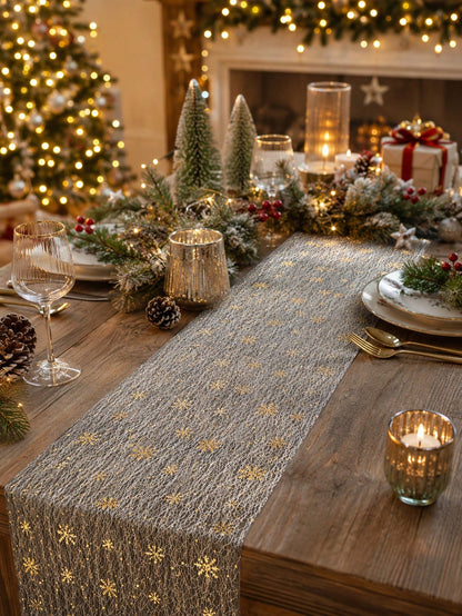 snowflake sheer table runner - Gold styled photo