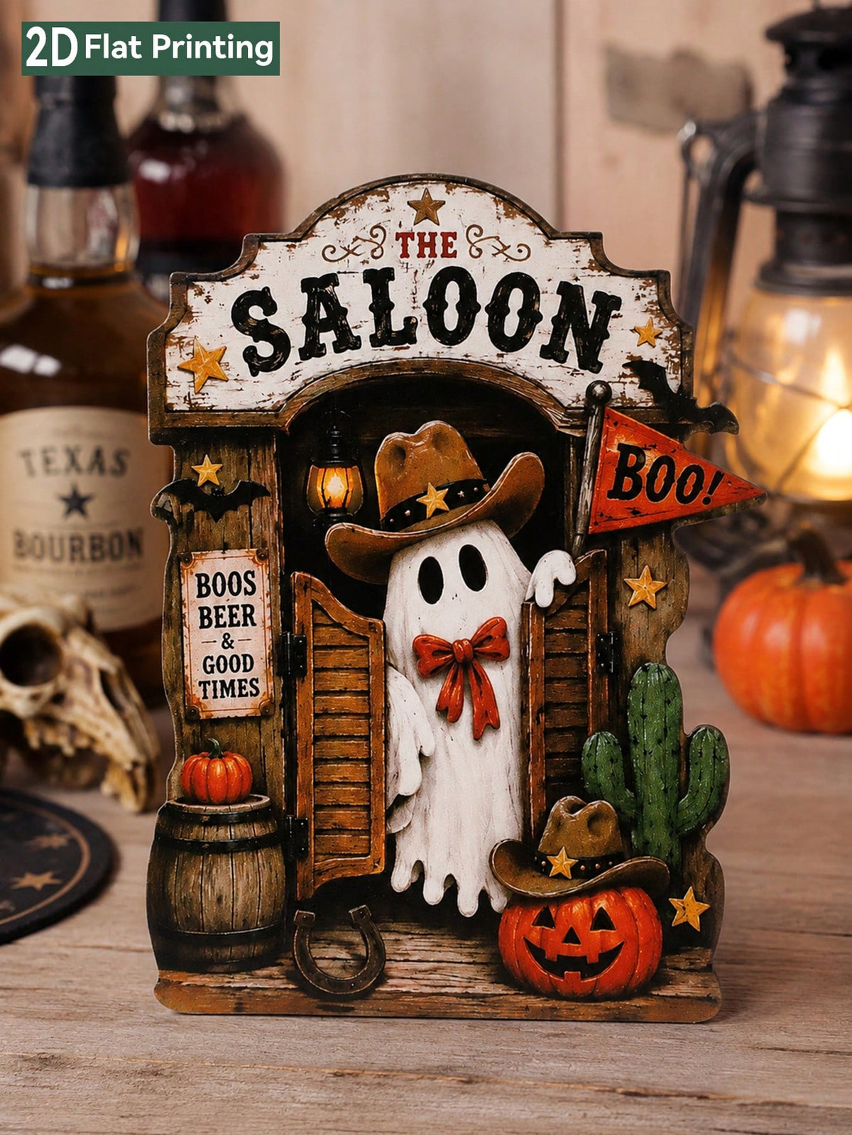 ghost saloon Halloween tabletop sign - main photo