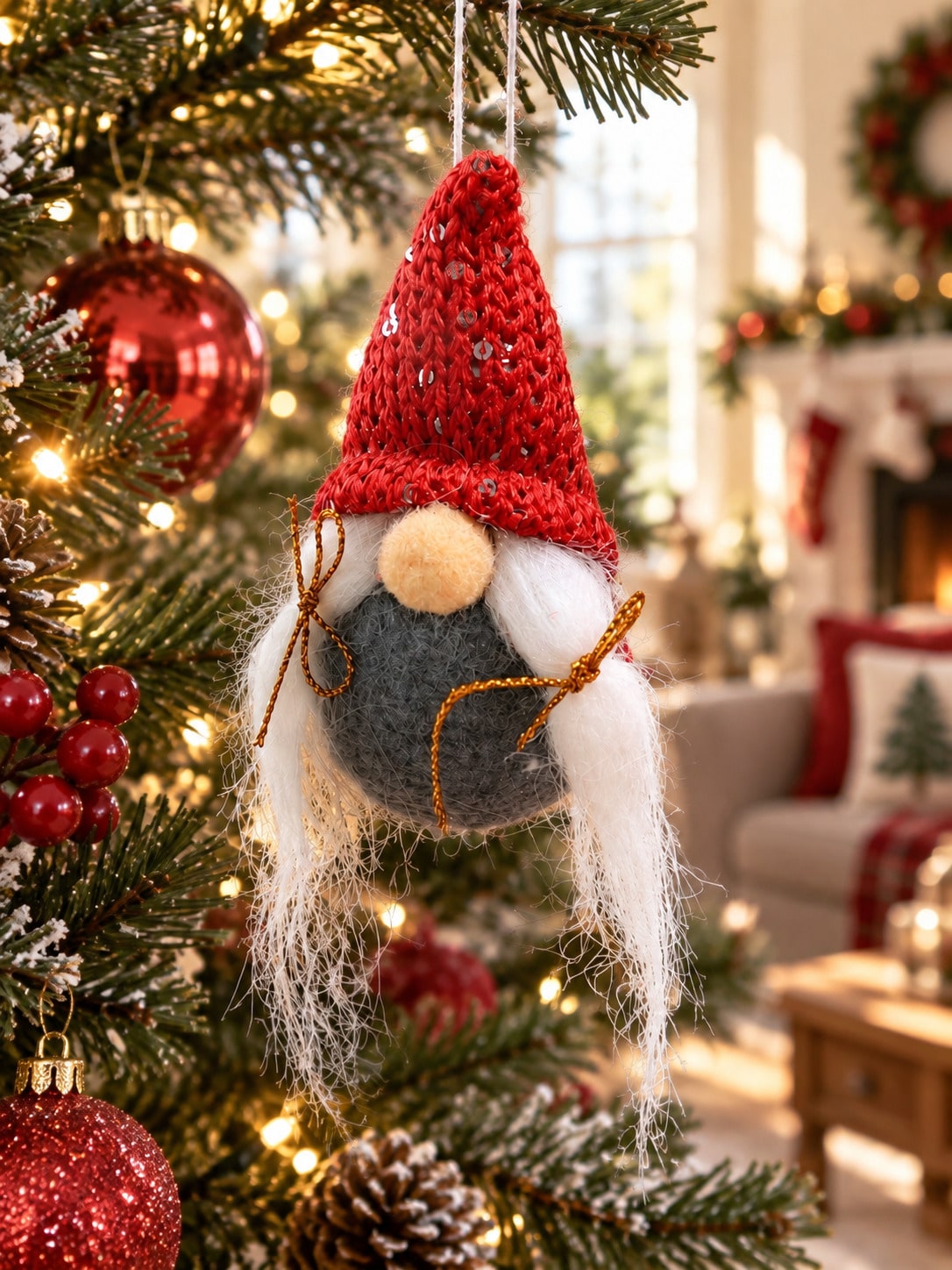 knit gnome Christmas ornament - main photo