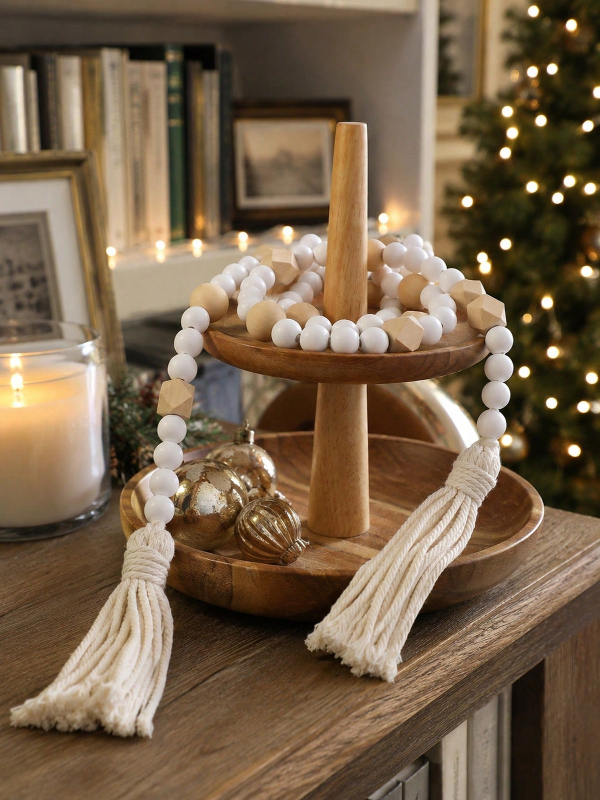 geometric wood bead garland - Cream & Natural photo 1