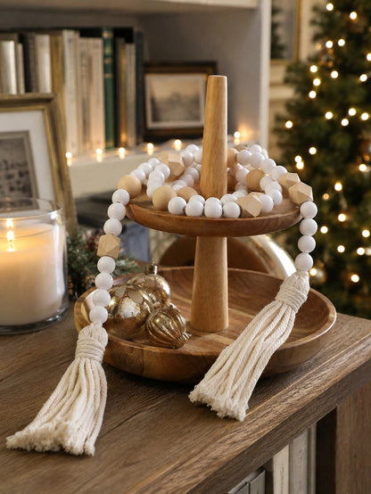 geometric wood bead garland - Cream & Natural photo 1