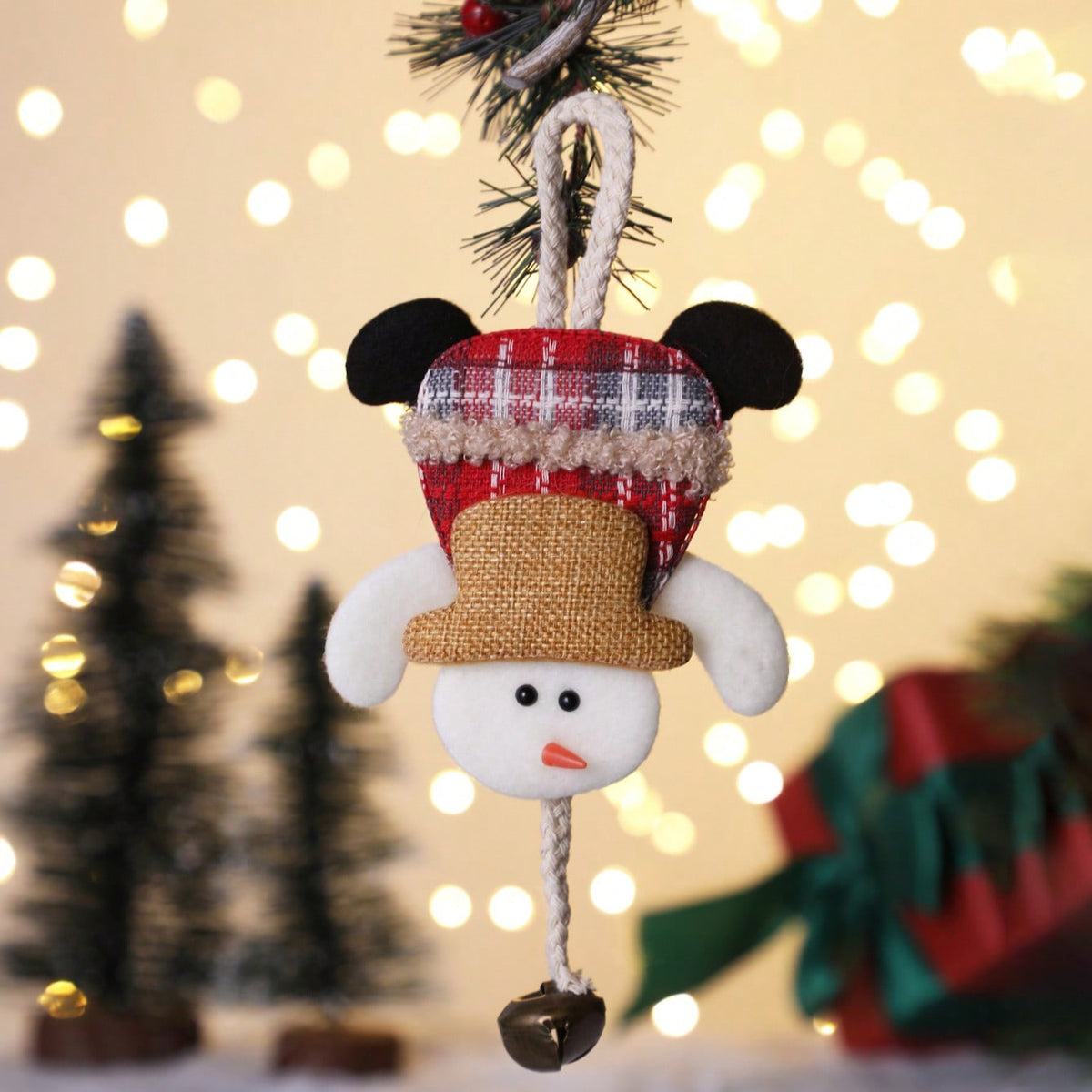 plush snowman Christmas ornament - styled photo