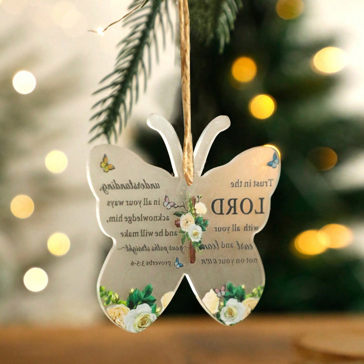 butterfly scripture ornament - styled photo