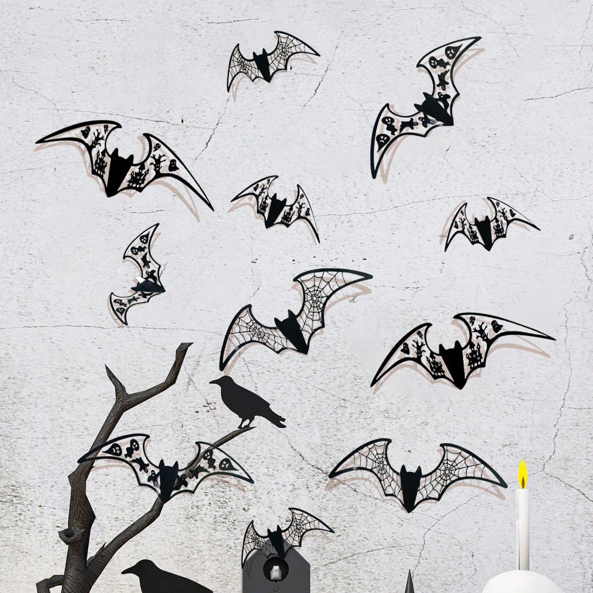 black bat wall stickers 14 pieces - styled photo