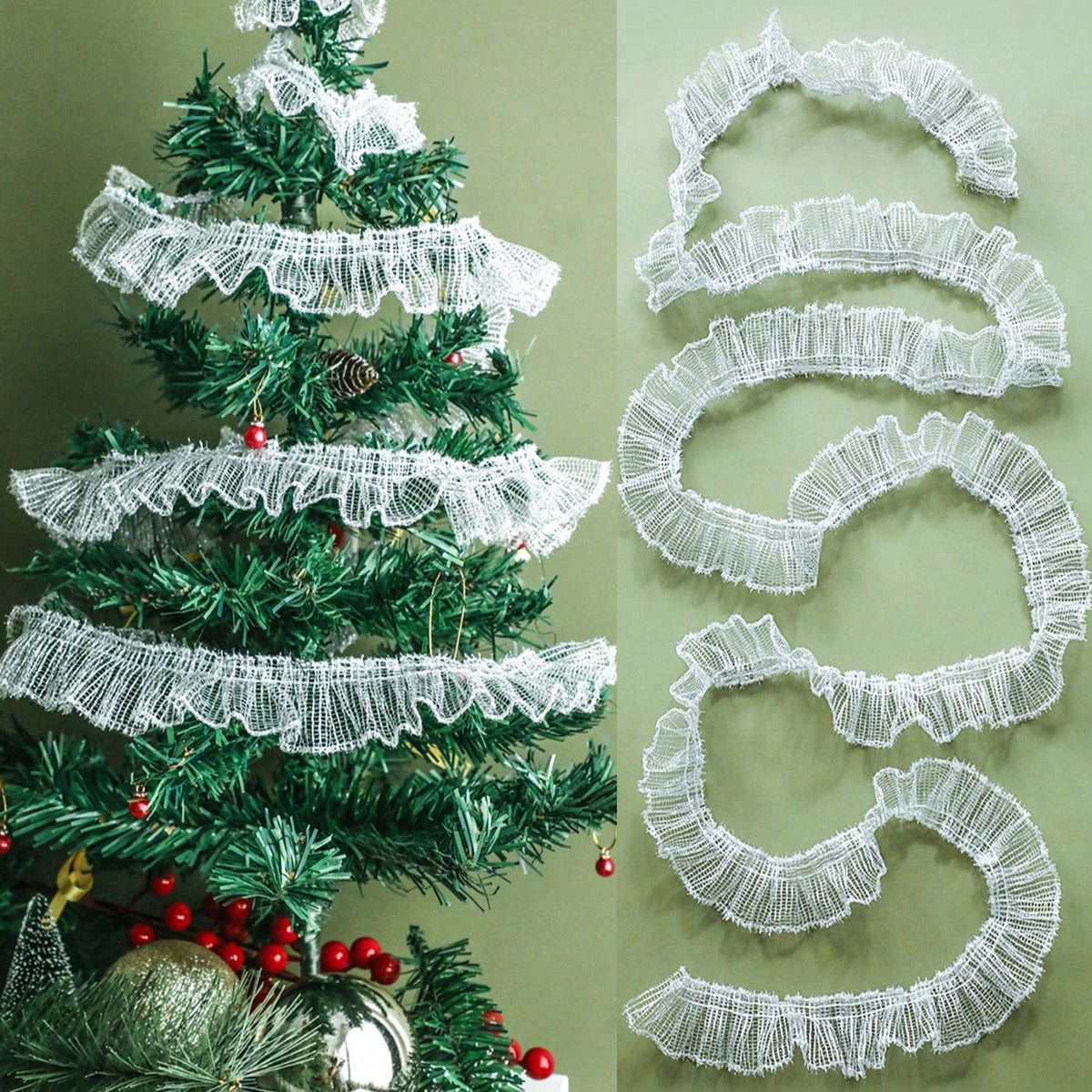 ruffled mesh ribbon garland - White photo 2