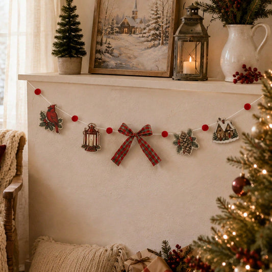 cardinal lantern Christmas garland - styled photo