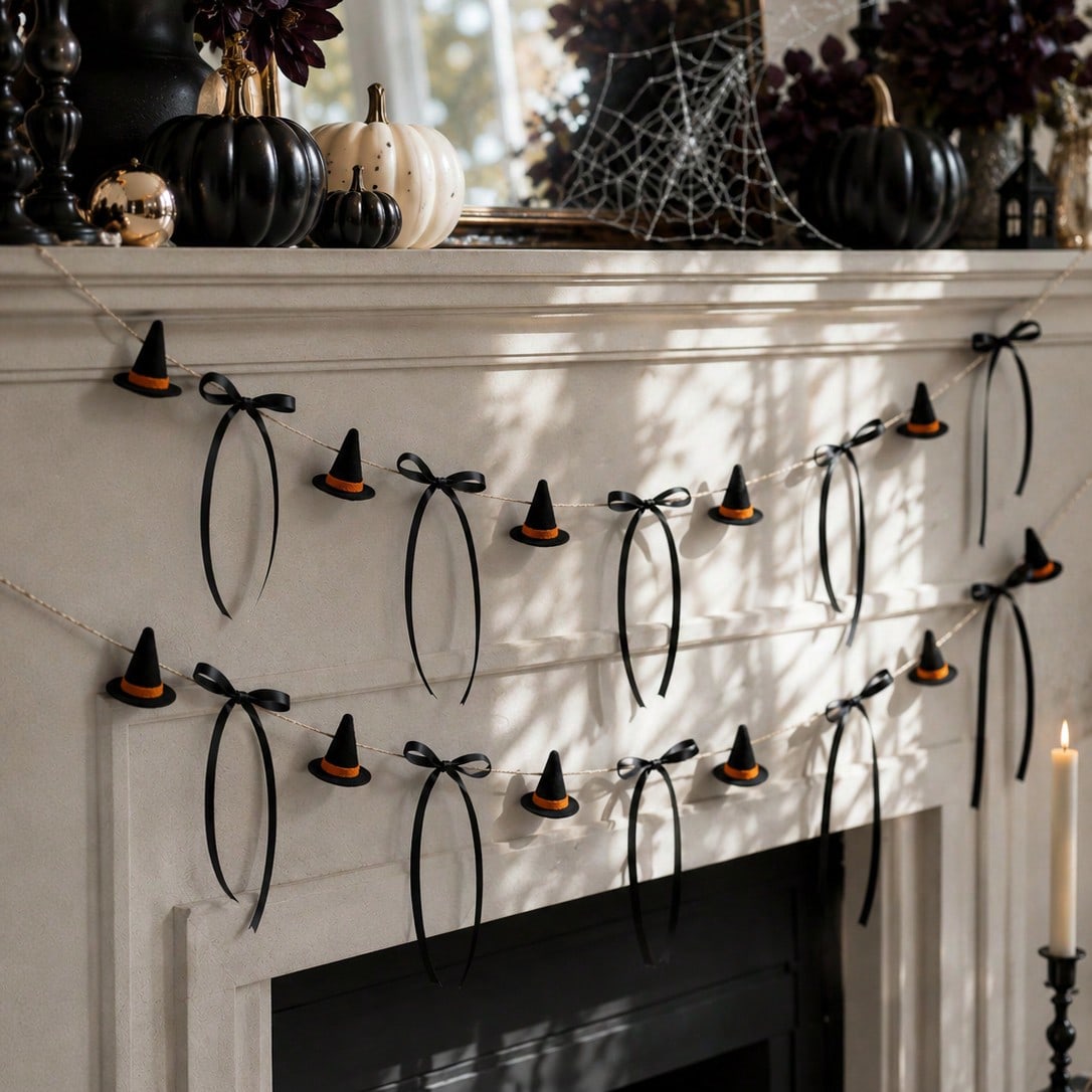 witch hat garland black bows - styled photo