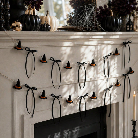 witch hat garland black bows - styled photo