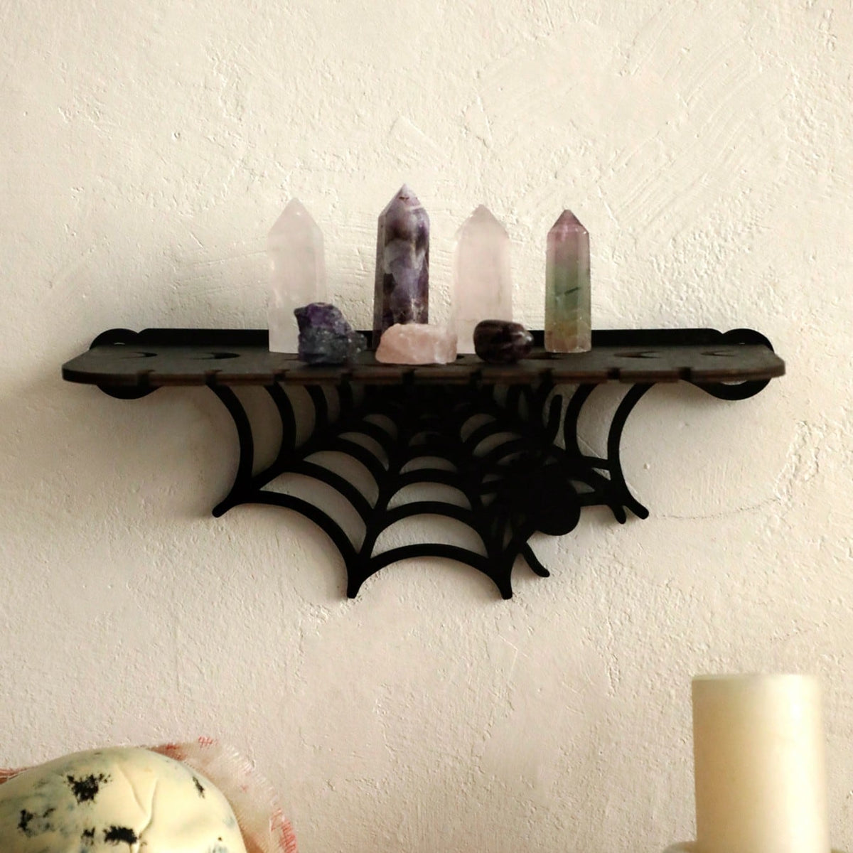 spiderweb gothic wall shelf - styled photo