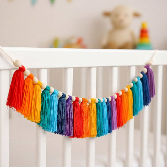 rainbow tassel garland - styled photo