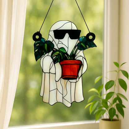 ghost monstera suncatcher - styled photo