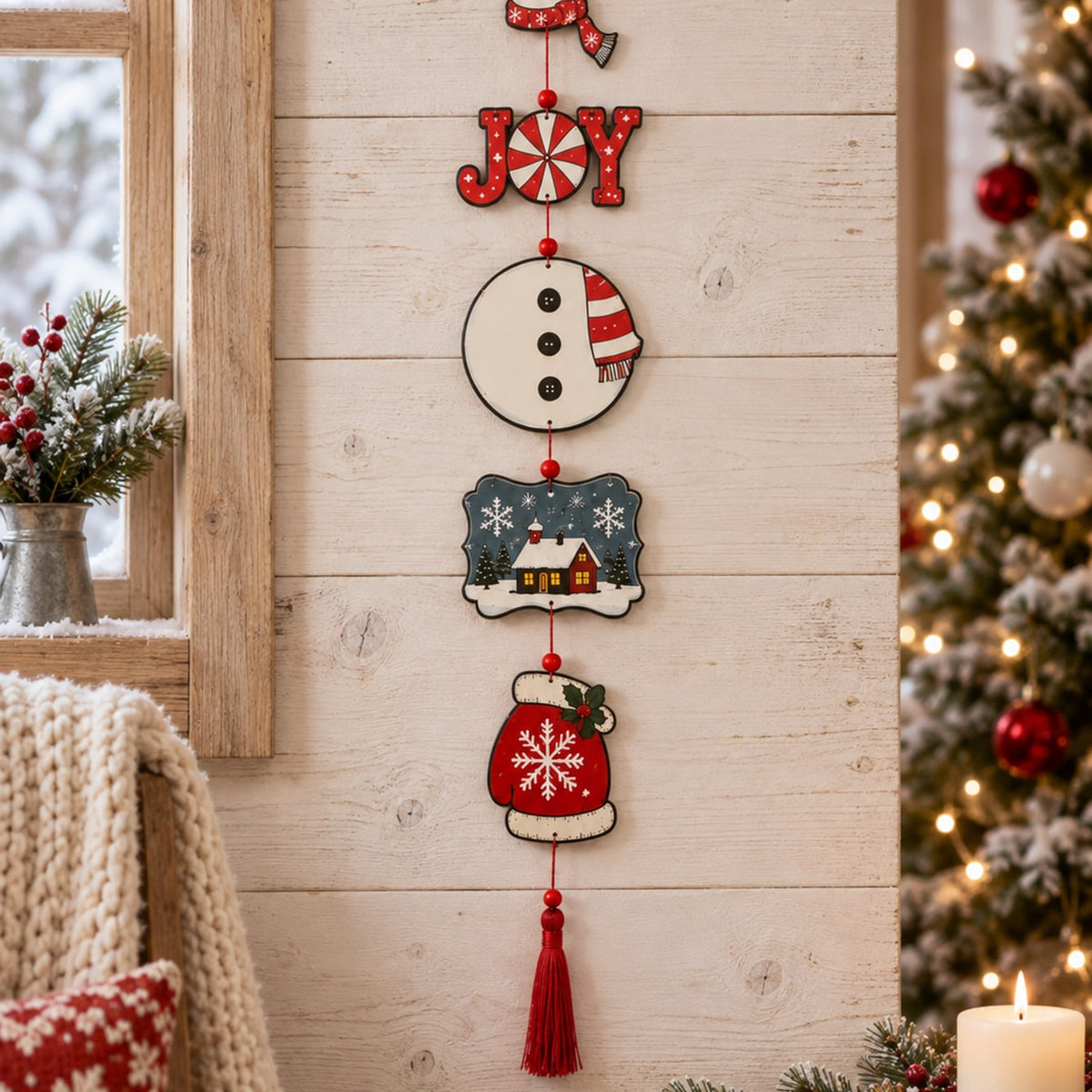 snowman joy Christmas hanging decor - styled photo