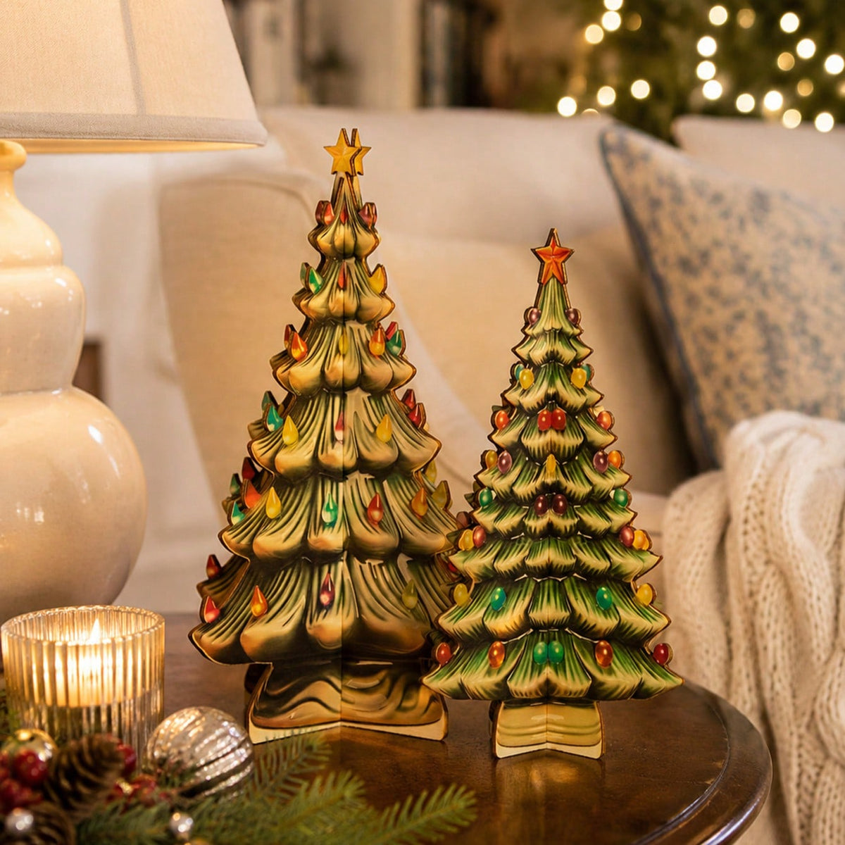 vintage ceramic look Christmas tree - styled photo