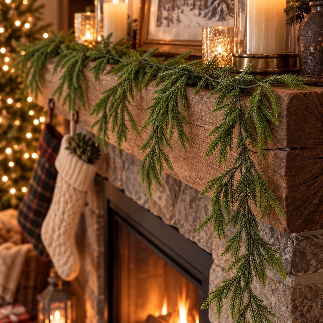 artificial pine Christmas garland - styled photo