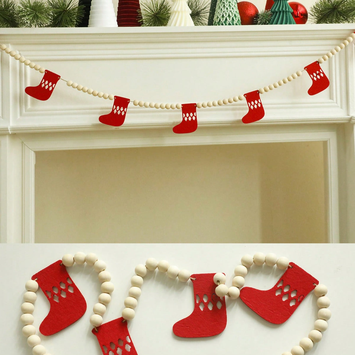 felt stocking bead garland - Red photo 2