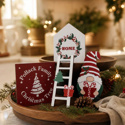 Christmas tiered tray signs - styled photo