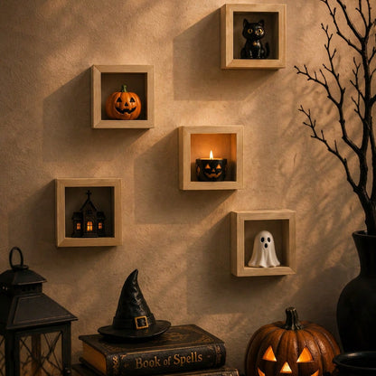 square wood shadow box shelf - styled photo