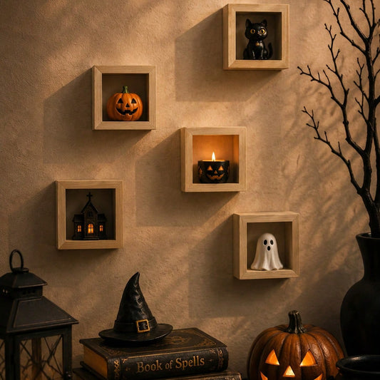 square wood shadow box shelf - styled photo