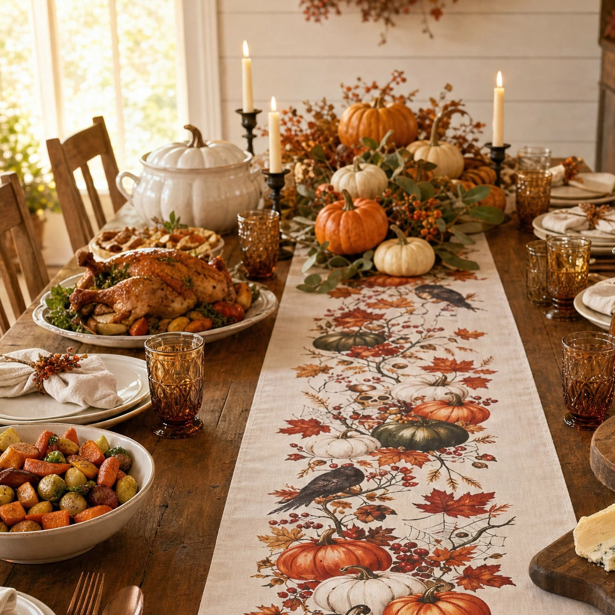 pumpkin crow fall table runner - styled photo