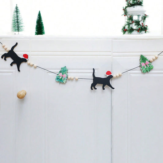 black cat Christmas felt garland - styled photo
