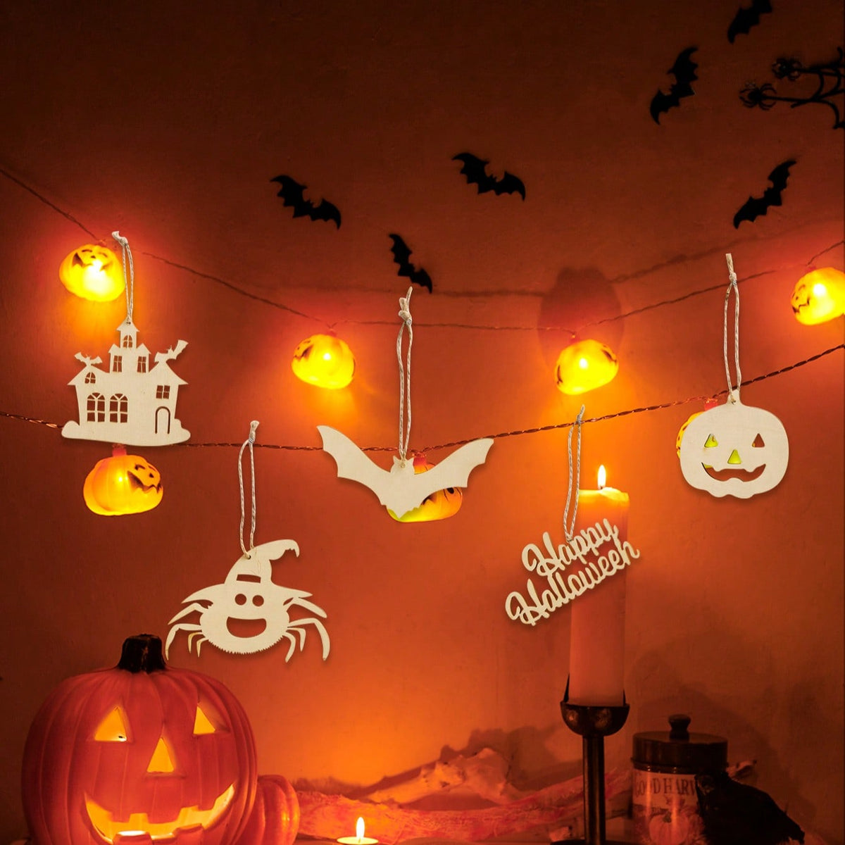 ghost pumpkin Halloween garland cutouts - styled photo