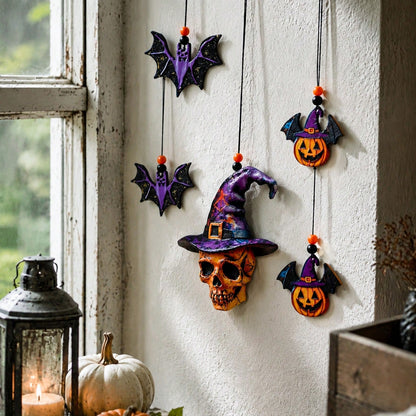 witch hat skull bat hanging decor - styled photo