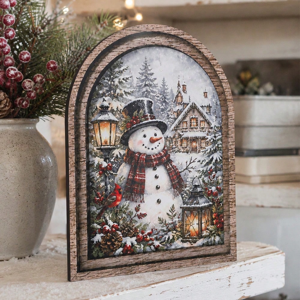snowman winter arch tabletop sign - styled photo