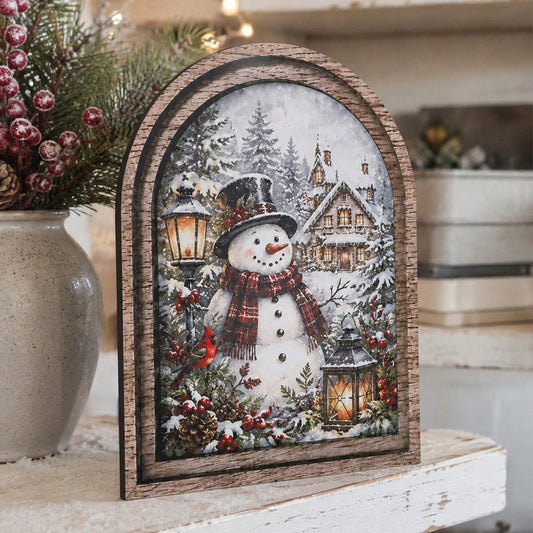snowman winter arch tabletop sign - styled photo