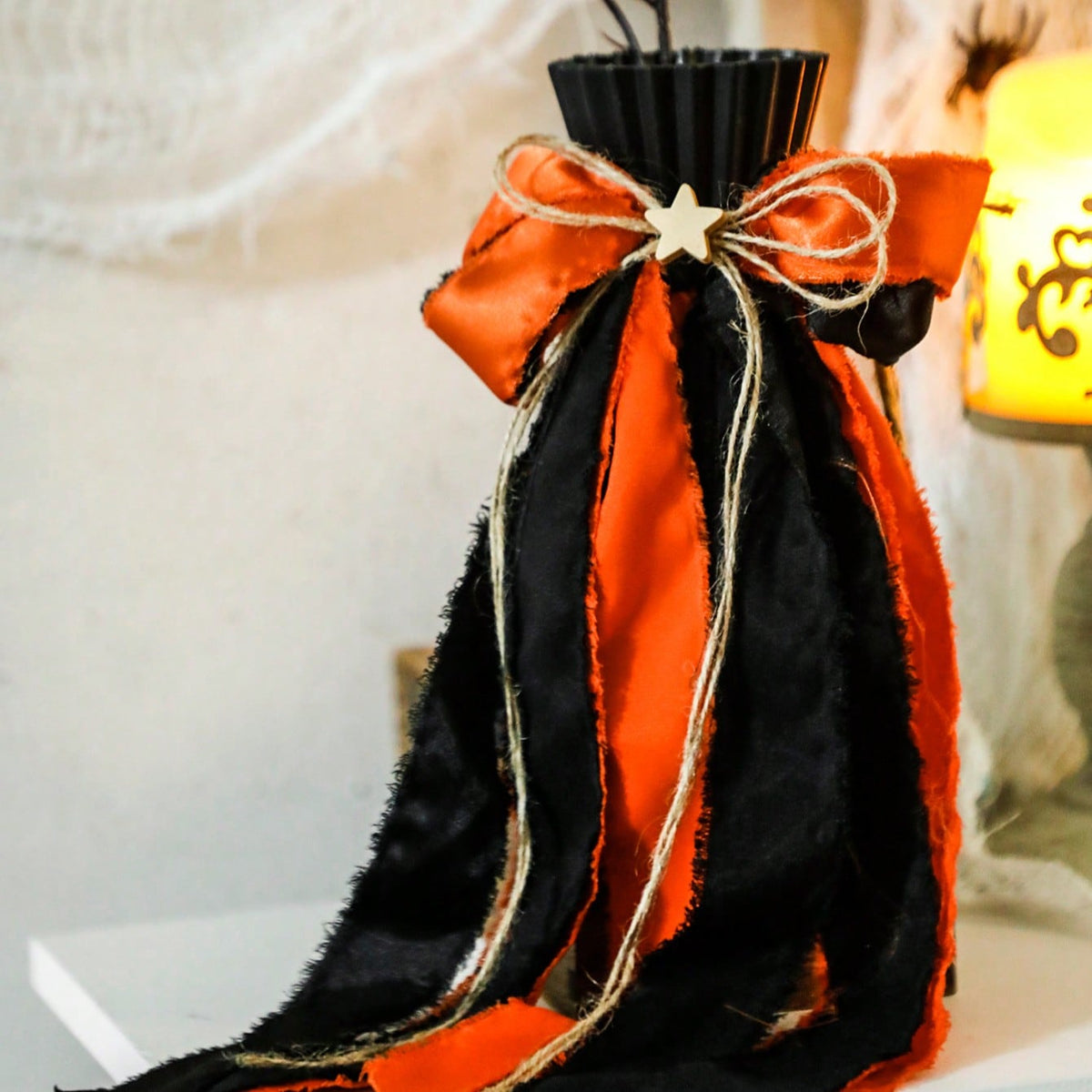 Halloween vase bow ribbon - styled photo