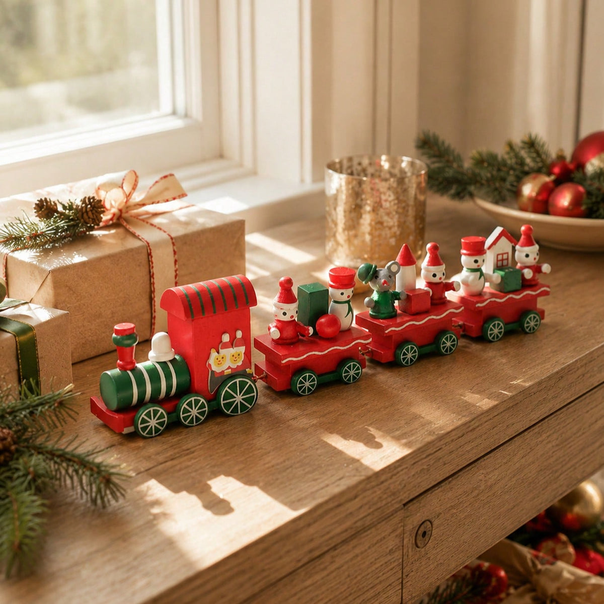 Christmas train snowman elf mouse - styled photo