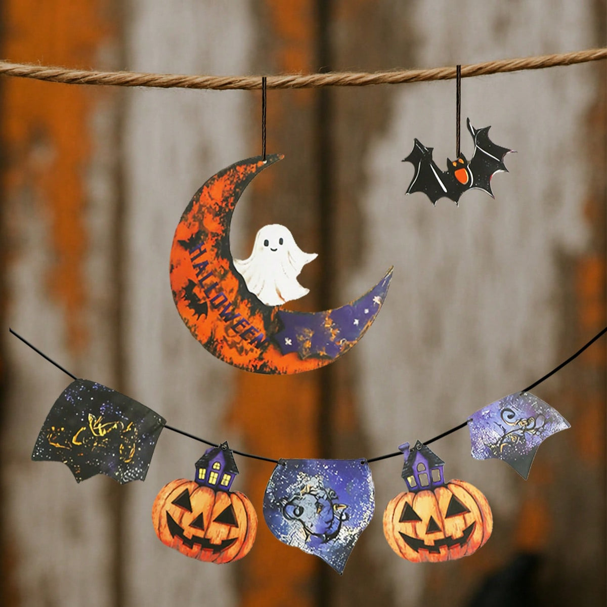pumpkin bat moon Halloween banner - styled photo