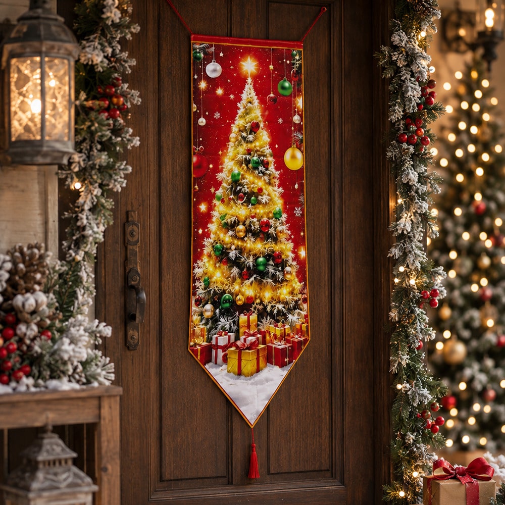 Christmas tree print door banner - styled photo