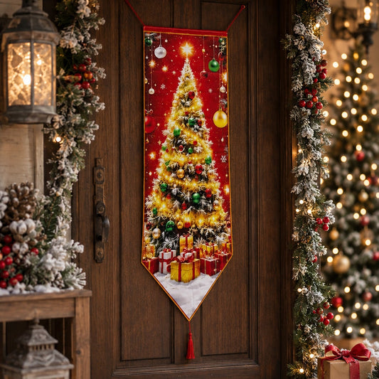 Christmas tree print door banner - styled photo