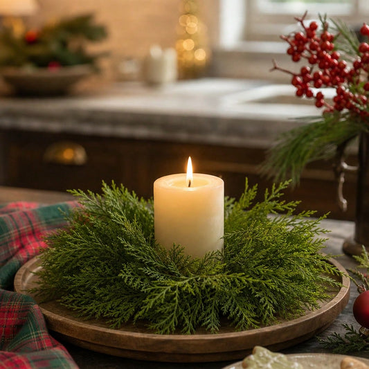 cedar candle ring - styled photo