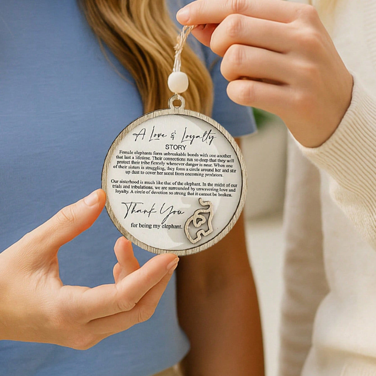 elephant friendship Christmas ornament - styled photo