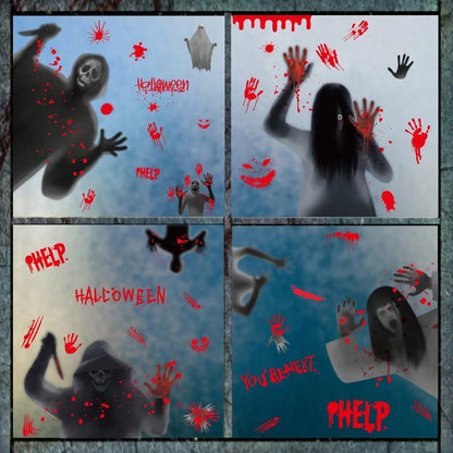 bloody handprint Halloween window clings - styled photo