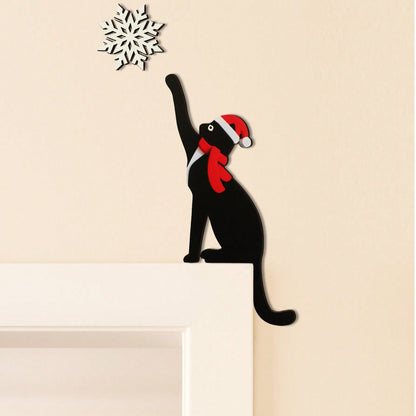black cat Christmas door corner decor - styled photo