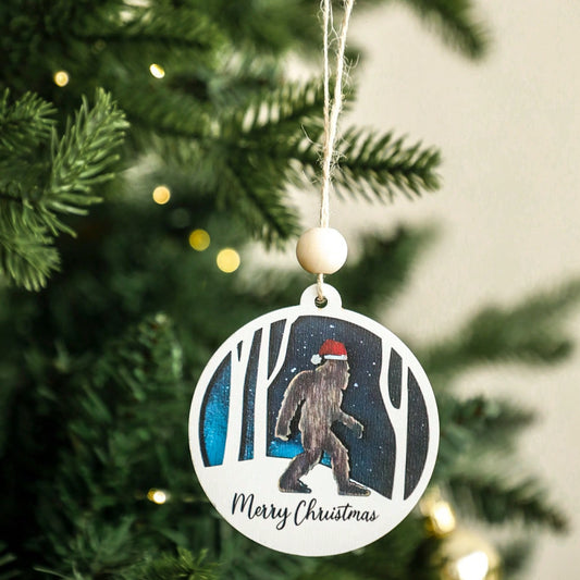 Bigfoot Christmas ornament - styled photo