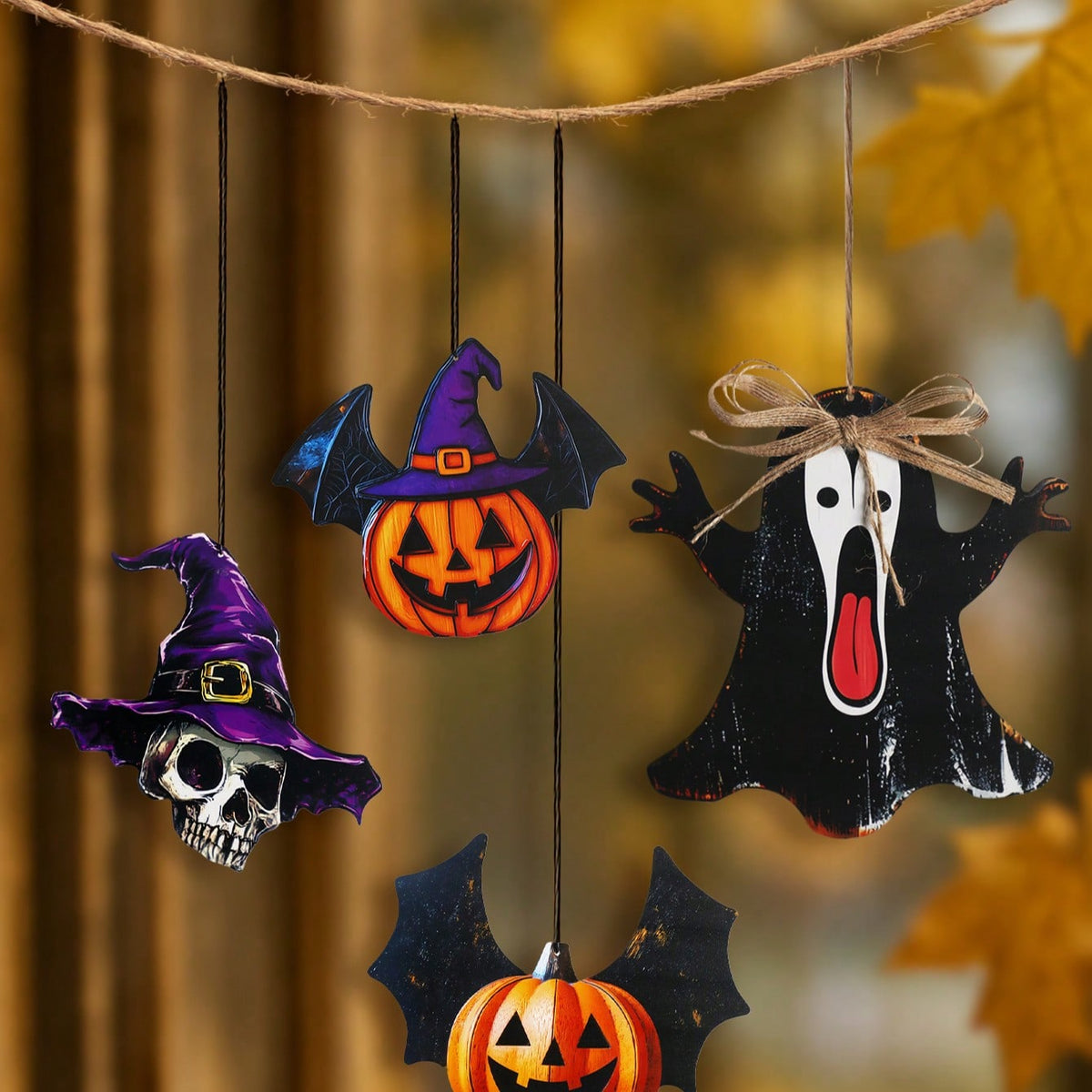 skull pumpkin ghost hanging ornaments - styled photo