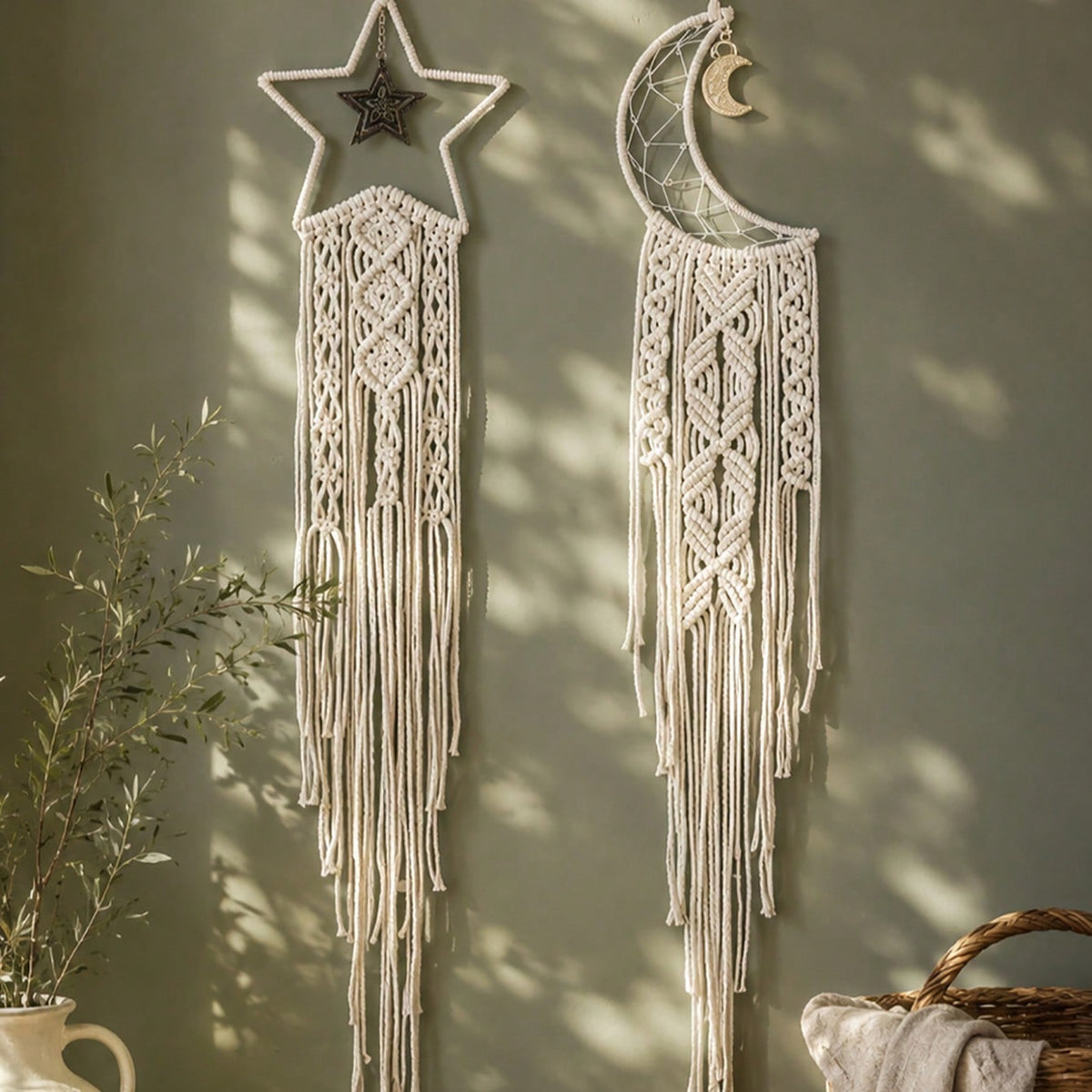 moon star macrame wall hanging - styled photo