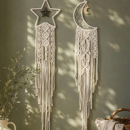 moon star macrame wall hanging - styled photo