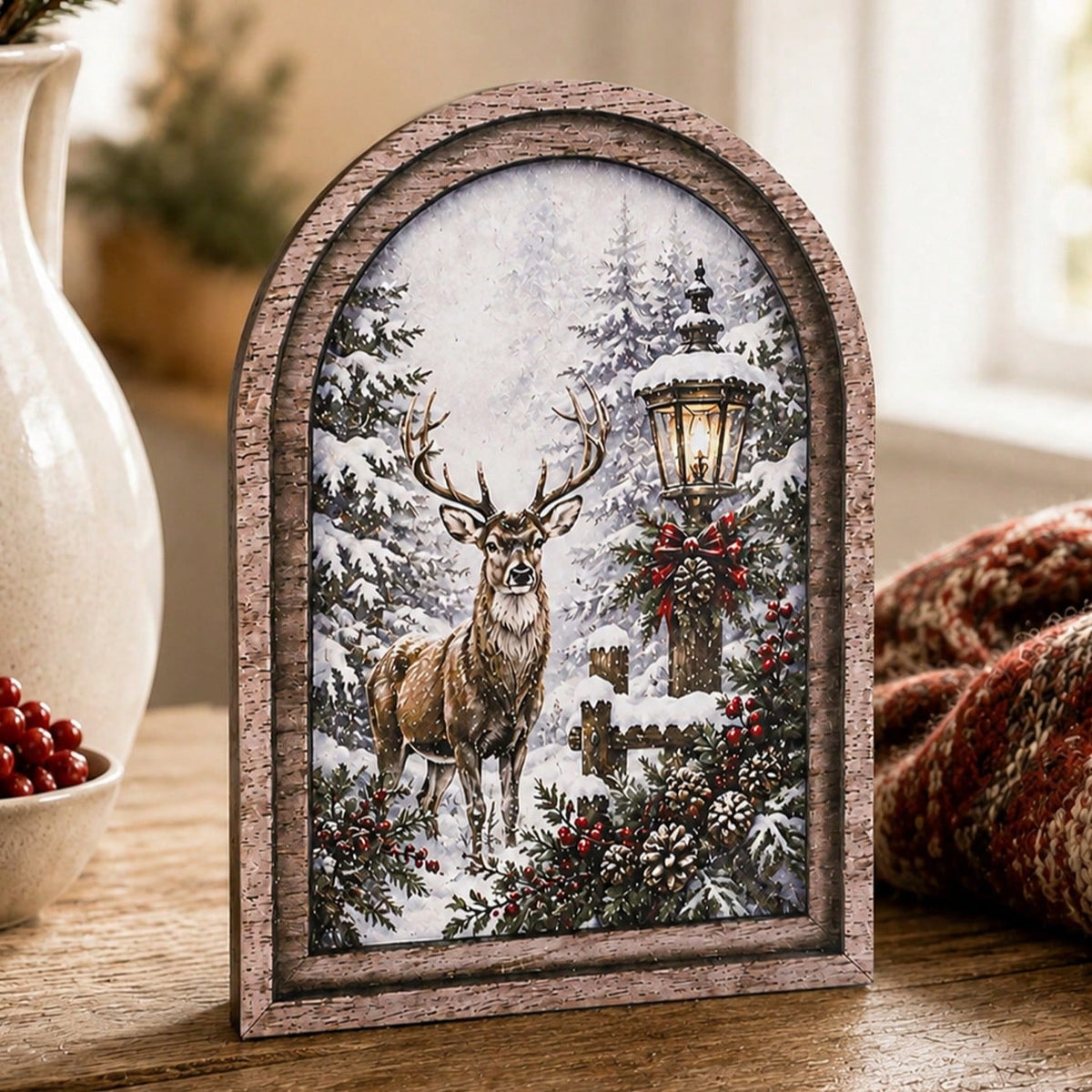 reindeer snowy forest arch sign - styled photo