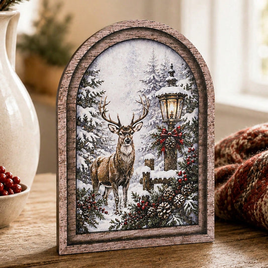 reindeer snowy forest arch sign - styled photo