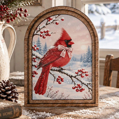 winter cardinal arch tabletop sign - styled photo