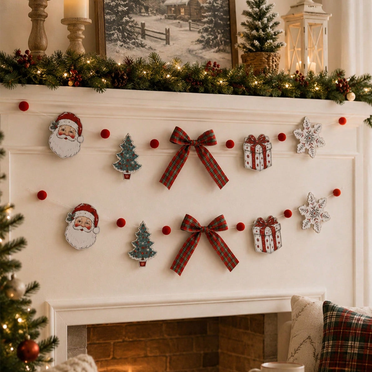 Santa Christmas tree garland bows - styled photo