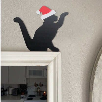 Santa hat black cat door decor - styled photo