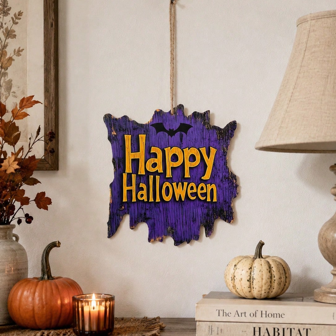 Happy Halloween bat hanging sign - styled photo